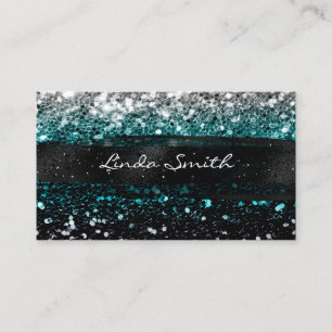 Turquoise multi confetti glitters zwarte penseelst visitekaartje