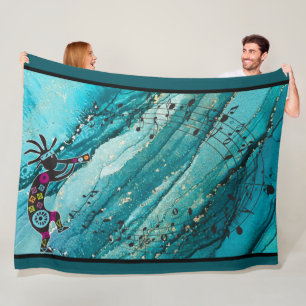 Turquoise Muzieknoten Kokopelli Fleece Blanket Deken