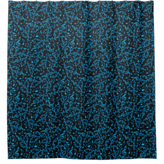 Turquoise-Muzieknoten op Black Shower Curtain Douchegordijn (Voorkant)