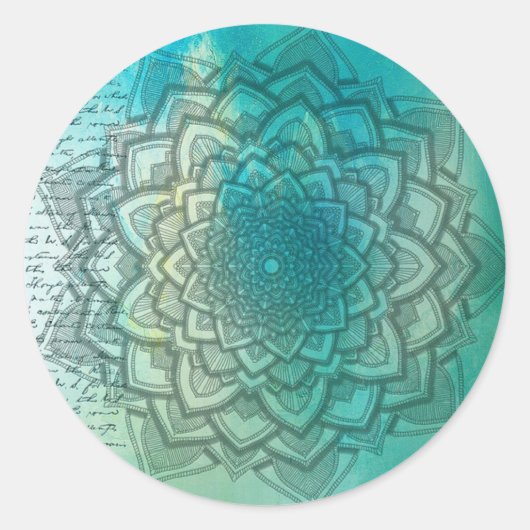 Turquoise Mystieke Mandala Abstracte Sticker (Voorkant)