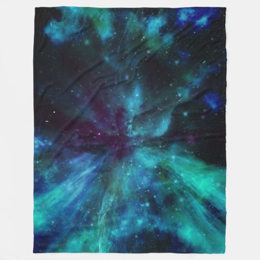Turquoise N Paarse Nebula Fleece Deken (Voorkant)