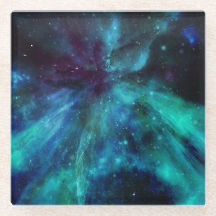 Turquoise N Paarse Nebula Glazen Onderzetter