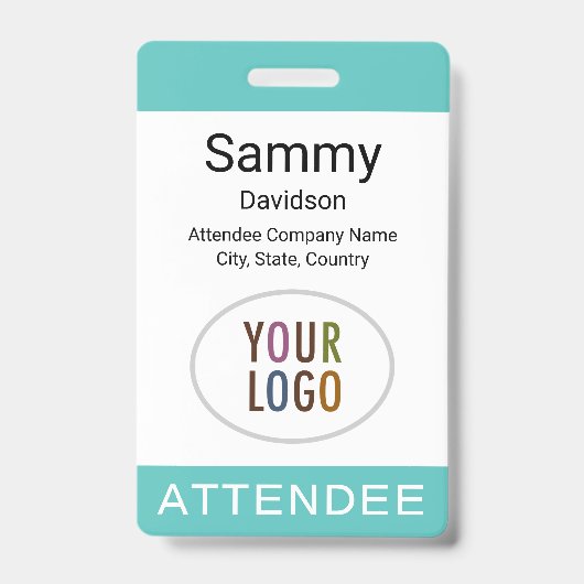 Turquoise Naam Deelnemer Badge Lanyard Reel of Cli (Voorkant)