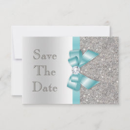 Turquoise namaak boog & diamanten zilver save the date