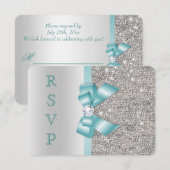 Turquoise namaak boog zilveren pailletten diamant kaart (Voorkant / Achterkant)