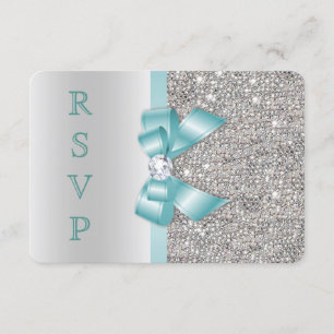 Turquoise namaak boog zilveren pailletten diamant kaart