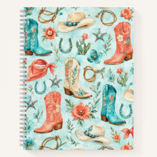 Turquoise Nashville Cowgirl Laarzen Waterverf Notitieboek