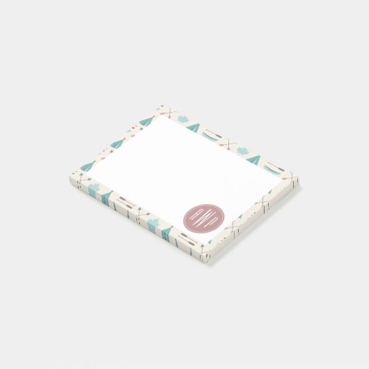 Turquoise Native Tipi Monogram Patroon Post-it® Notes (Schuin)