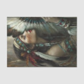 Turquoise Native Woman Fan Decoupage Tissuepapier (Voorkant)