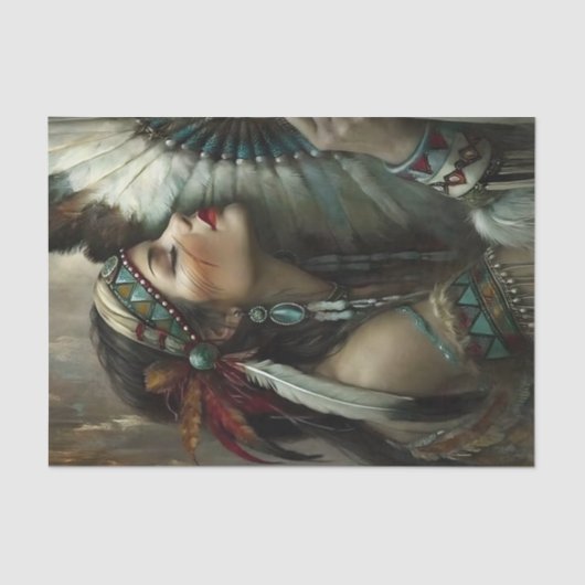 Turquoise Native Woman Fan Decoupage Tissuepapier (Voorkant)