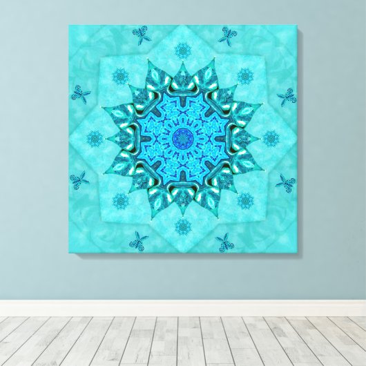 Turquoise Natuur Mandala Canvas Print (Insitu (Houten vloer))