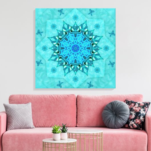 Turquoise Natuur Mandala Canvas Print (Insitu (Woonkamer))