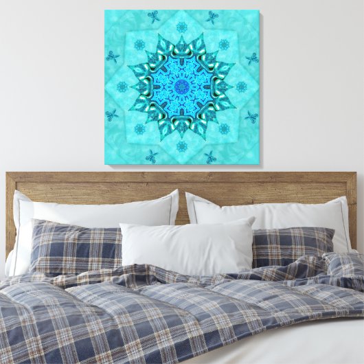 Turquoise Natuur Mandala Canvas Print (Insitu (Slaapkamer))