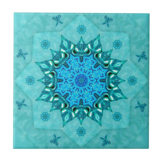 Turquoise Natuur Mandala Ceramic Tile Tegeltje (Voorkant)