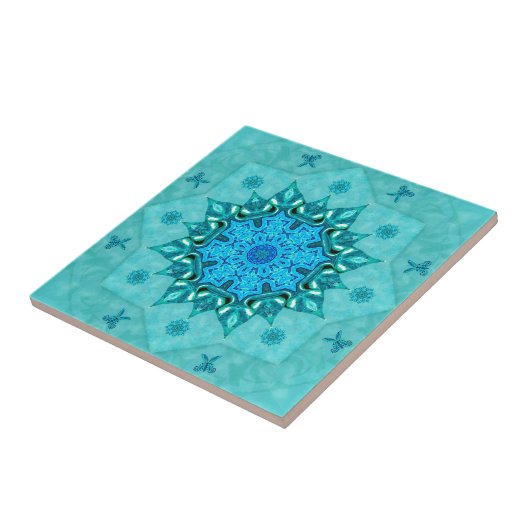 Turquoise Natuur Mandala Ceramic Tile Tegeltje (Zijkant)