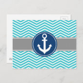 Turquoise Nautical Anchor Chevron Briefkaart (Voorkant / Achterkant)