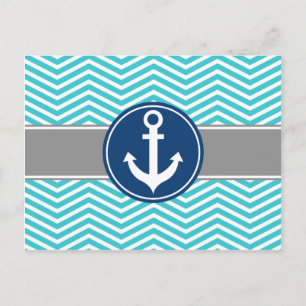Turquoise Nautical Anchor Chevron Briefkaart