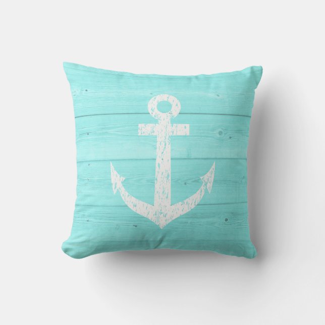 Turquoise nautical anchor outdoor werpen kussen (Voorkant)
