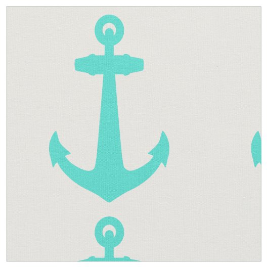 Turquoise Nautical Anchor Stof (Close Up)