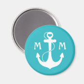 Turquoise Nautical Heart Anchor Magneet (Voorkant / Achterkant)