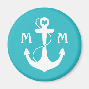 Turquoise Nautical Heart Anchor Magneet