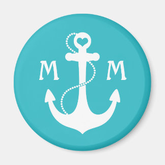 Turquoise Nautical Heart Anchor Magneet