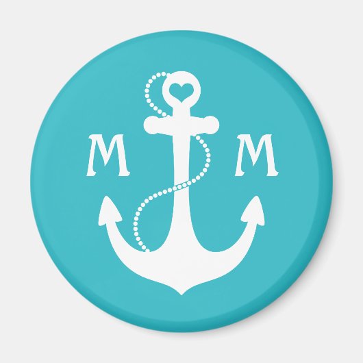 Turquoise Nautical Heart Anchor Magneet (Voorkant)