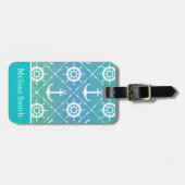 Turquoise Nautical Monogram Bagagelabel (Voorkant horizontaal)