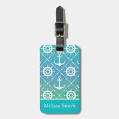 Turquoise Nautical Monogram Bagagelabel (Voorkant verticaal)