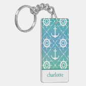 Turquoise Nautical Monogram design Sleutelhanger (Voorkant Links)