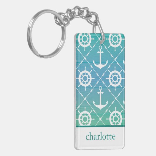 Turquoise Nautical Monogram design Sleutelhanger (Voorkant Links)