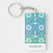 Turquoise Nautical Monogram design Sleutelhanger (Voorkant)