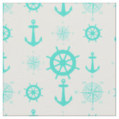 Turquoise Nautical Pattern Stof (Close Up)
