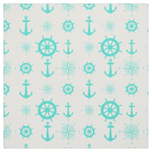 Turquoise Nautical Pattern Stof (Swatch)