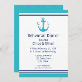 Turquoise Nautical Rehearsal Dinner Kaart (Voorkant / Achterkant)