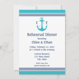 Turquoise Nautical Rehearsal Dinner Kaart
