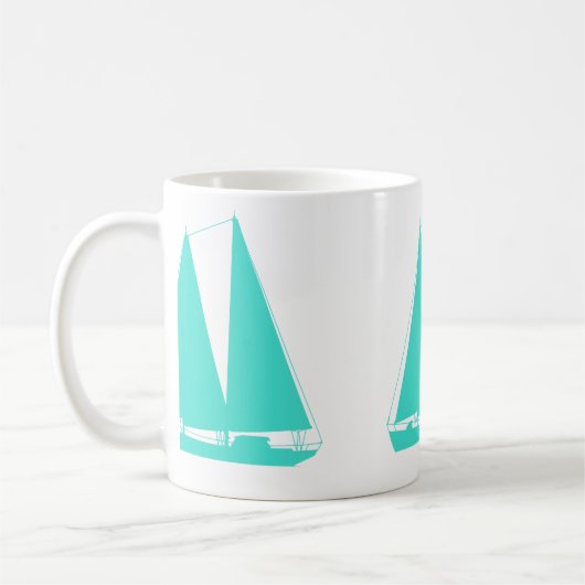 Turquoise Nautical Sailboot Koffiemok (Links)