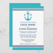 Turquoise Nautical Wedding Invitations Kaart (Voorkant / Achterkant)