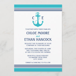 Turquoise Nautical Wedding Invitations Kaart