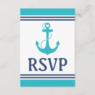 Turquoise Nautical Wedding RSVP Kaartje