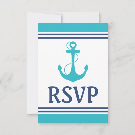 Turquoise Nautical Wedding RSVP Kaartje (Voorkant)