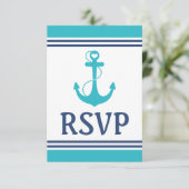 Turquoise Nautical Wedding RSVP Kaartje (Staand voorkant)