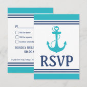 Turquoise Nautical Wedding RSVP Kaartje (Voorkant / Achterkant)