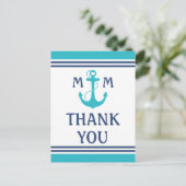 Turquoise Nautisch Hart Anker Dank u Briefkaart (Staand voorkant)