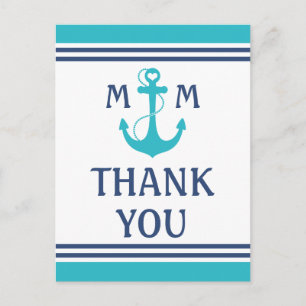 Turquoise Nautisch Hart Anker Dank u Briefkaart