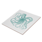 Turquoise  nautische octopus tegeltje (Zijkant)