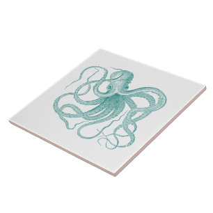 Turquoise  nautische octopus tegeltje