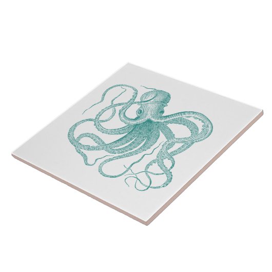 Turquoise  nautische octopus tegeltje (Zijkant)