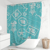  turquoise nautische Zee stempel Douchegordijn