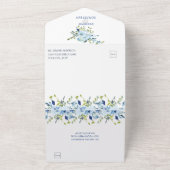 Turquoise & Navy Blauwe Waterverf Bloemen | All In One Uitnodiging (Buitenkant)